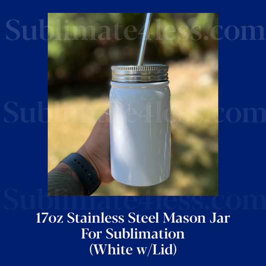 17oz Stainless Steel Mason Jar W/Lid & Metal Straw