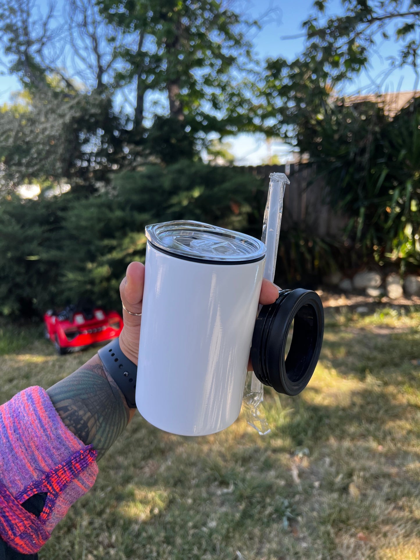 12oz Can Cooler (Standard/Fatty) with straw & 2 lids.