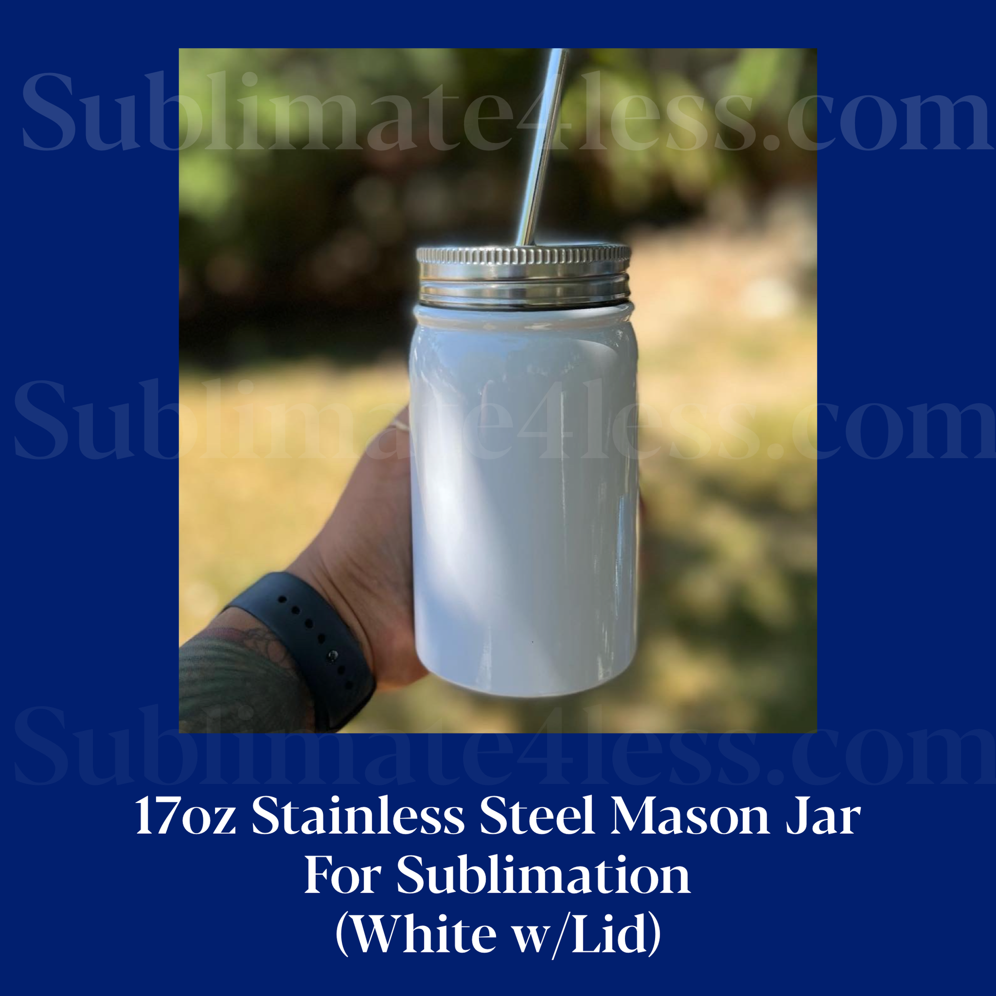 17 oz. Mason Jar White Straight Blank Sublimation Tumbler