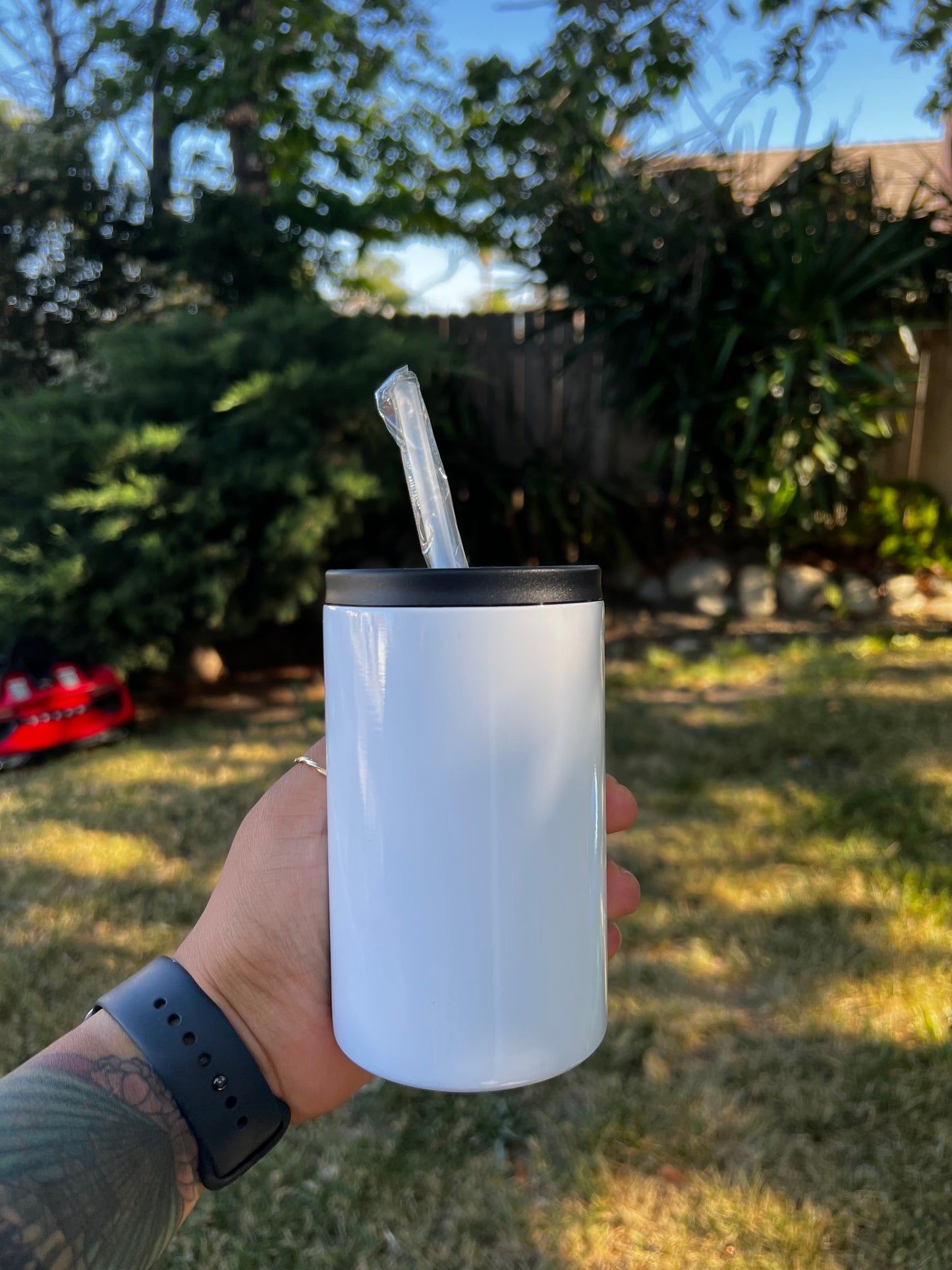 12oz Can Cooler (Standard/Fatty) with straw & 2 lids.